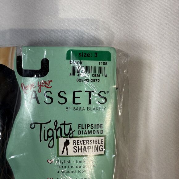 Spanx Assets Womens Flipside Diamond Reversible Shaping Tights Black Size‎ 3 NEW - Picture 3 of 5